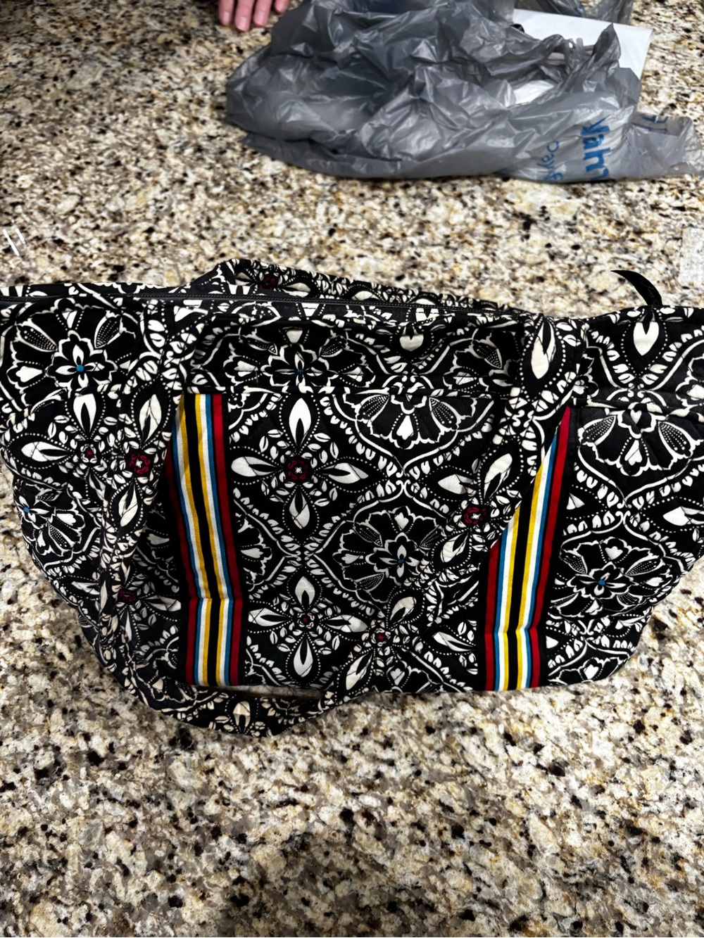 Vera Bradley Black & White Floral Medallion Tote with Multicolor Straps